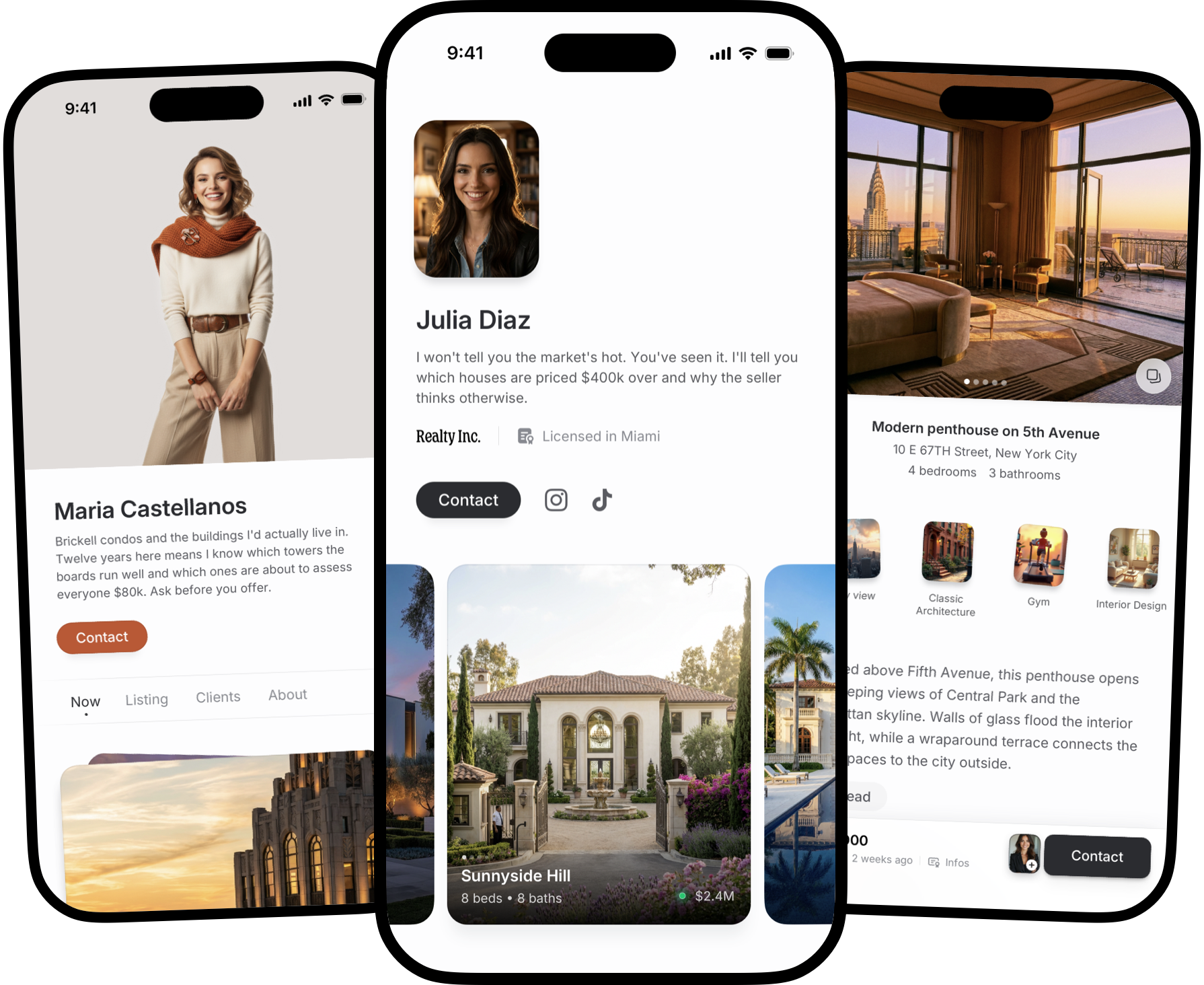 Airestate agent websites shown on three iPhones